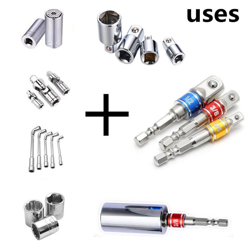 CIGOTU Impact Grade Socket Adapter/Extension Set Turns Power Drill Into High Speed Nut Driver,1/4-Inch Hex Shank to Drive for Adapters to Use with Drill Chucks, Sizes 1/4" 3/8" 1/2", Cr-V, 3-Piece - Image 4
